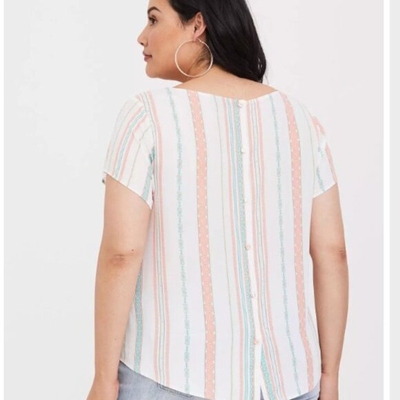 Torrid Size 2 Abbey Georgette Button Back Short Sleeve Blouse Orange Stripes - Picture 3 of 7